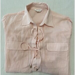 Club Monaco Size S Light Blush Pink Cotton Gauze Lace Up Boho Utility Blouse
